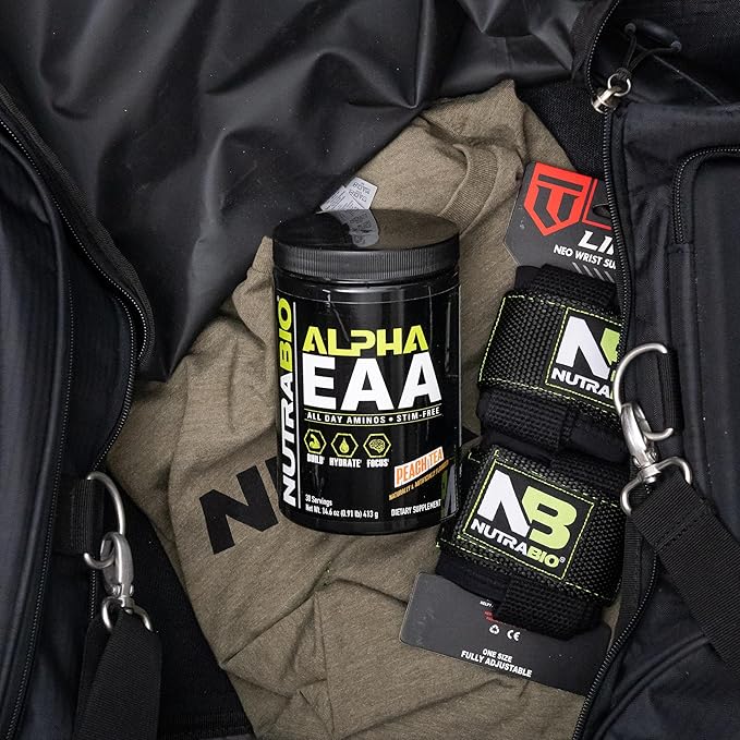 NutraBio Alpha EAA - All-Day Amino Acids for Muscle Growth and Hydration - Essential Amino Acids with Nootropics &amp Adaptogens- Full Spectrum EAA BCAA Powder - 30 Servings - Peach Tea