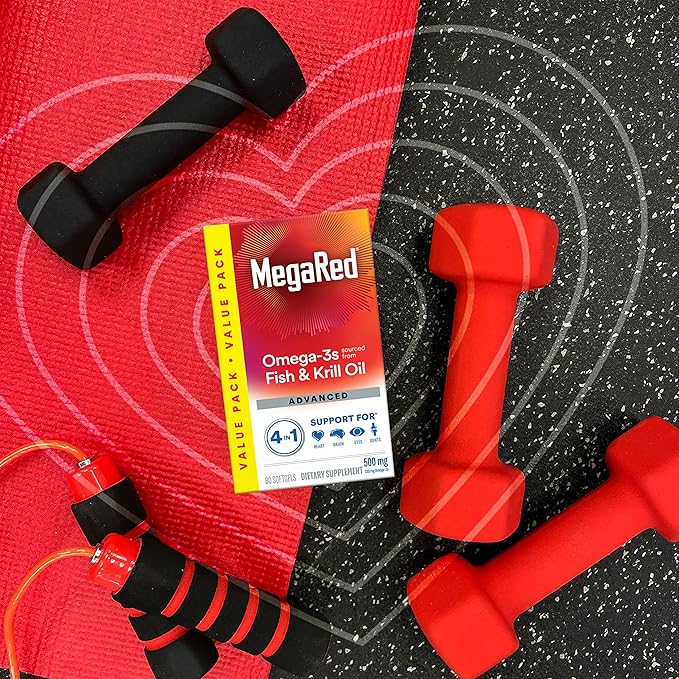 Megared Omega-3 Fish Oil + High Absorption Krill Oil 500mg Softgels MegaRed Advanced 4in1 (80 count in a bottle) Concentrated Omega-3 Fish &amp Krill Oil Supplement
