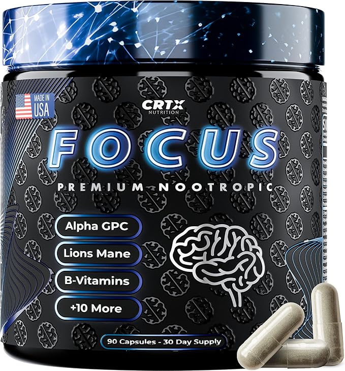 Nootropic Strongest Focus Supplement - Clinically Backed Ingredients Made in USA - Scientifically Backed Doses - Supplement for Brain Fog - AlphaGPC Lions Mane Rhodiola and More 10:1 90 Capsules