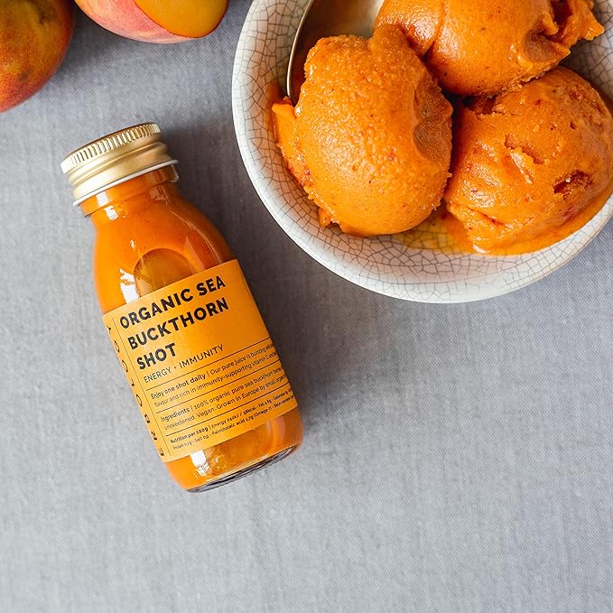 100% Organic Sea Buckthorn Juice 12 Daily Shots (60ml) - Supports Immunity and Boosts Energy - High in Vitamin C Beta-carotene and Omega-7 - Straight from Farm in Europe - Undiluted - No Added Sugar