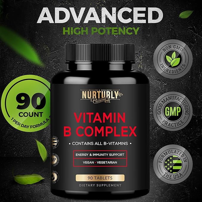 Vitamin B Complex - Contains All Essential B Vitamins - B1 B2 B3 B5 B6 B7 B9 B12 and Biotin - Super B Complex Vitamins for Energy Immunity Support - 180 Tablets