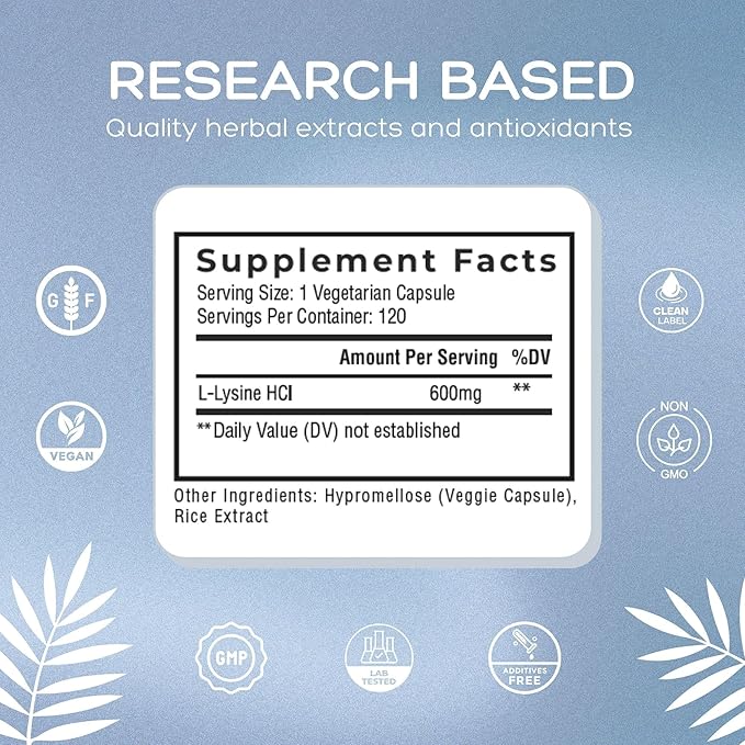 Natural Cure Labs Clean L-Lysine 600mg 120 Capsules | Vegan Non-GMO &amp Gluten Free