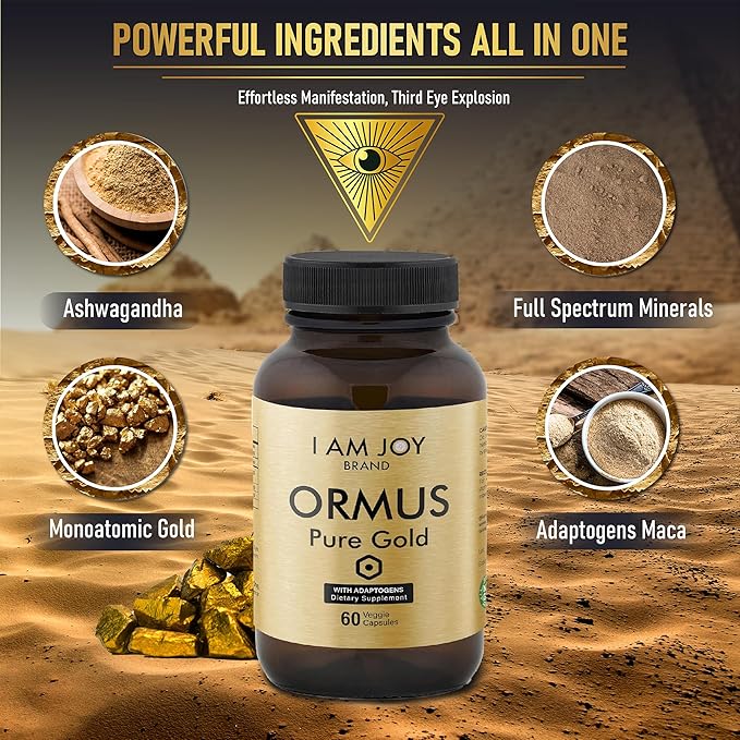 I Am Joy co. Ormus Gold Capsules Monoatomic Elements with Adaptogens Maca and Ashwaganda | May Help Balance Mood Decalcify Pineal Gland Repair DNA Enhance Relaxation - 60 Vegan Capsules