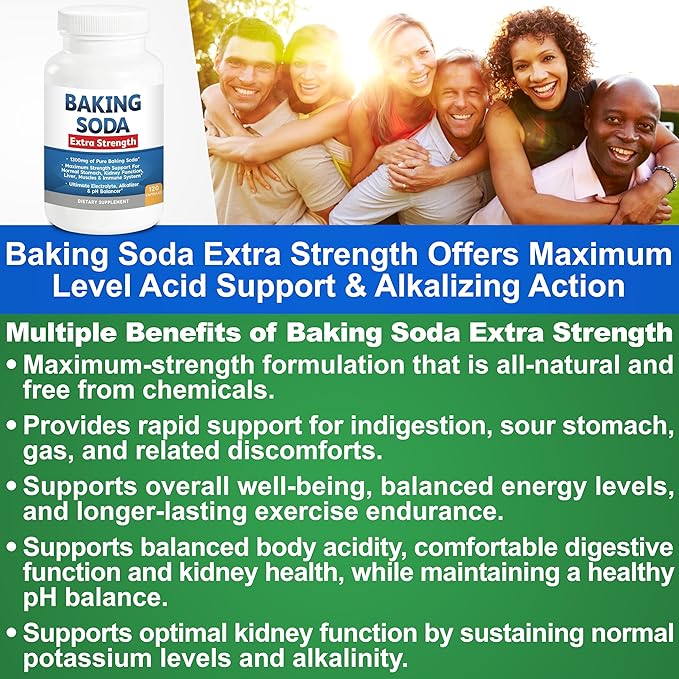 Baking Soda Aluminum Free 1300mg Per Pill Extra Strength Organic Use Pure Baking Soda Capsules for Health &amp Wellness. Baking Soda Tablets 120 Pills