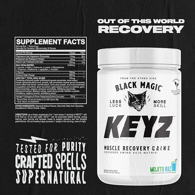 Black Magic Keyz Amino Acid Matrix Powder - Muscle Recovery &amp Endurance - EAA's BCAA's &amp Taurine - Keto No Sugar Caffeine Free - Pina Colada - 14.81 oz