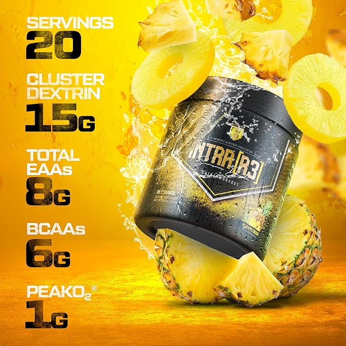 HOSSTILE Intra[R3] Intra Workout Powder EAA &amp BCAA Drink with Carbs Enhance Energy &amp Endurance Build Lean Muscle &amp Improve Recovery Pineapple Rush 20 Servings