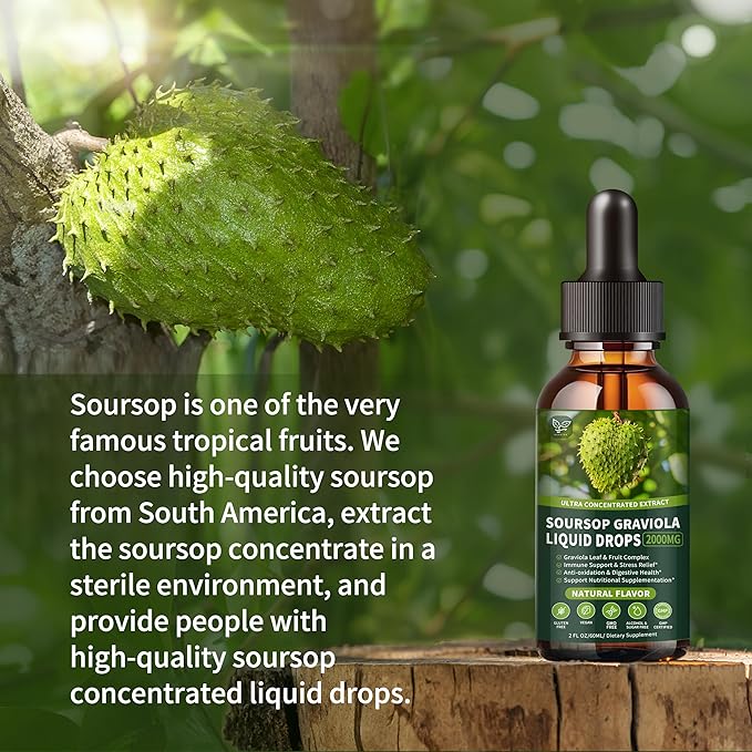 (3 Pack) Soursop Graviola Liquid Drops 2000mg 98% Absorption for Cell Support &amp Regeneration Immune Boost Liver Herbal Goodness Soursop Bitters Liquid-Sugar/Gluten Free Natural Flavor 6 Fl