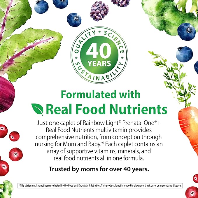 Rainbow Light High-Potency Prenatal One Multivitamin Prenatal Health Multivitamin Supports Mom's Health and Baby's Development With Vitamin C Vegan 120 Count