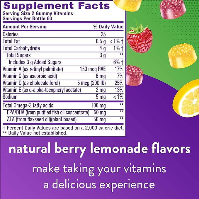 Vitafusion Omega-3 Berry Lemonade Heart Health Gummies 120 Count and Orange Flavored Vitamin C Gummies for Immune Support 150 Count