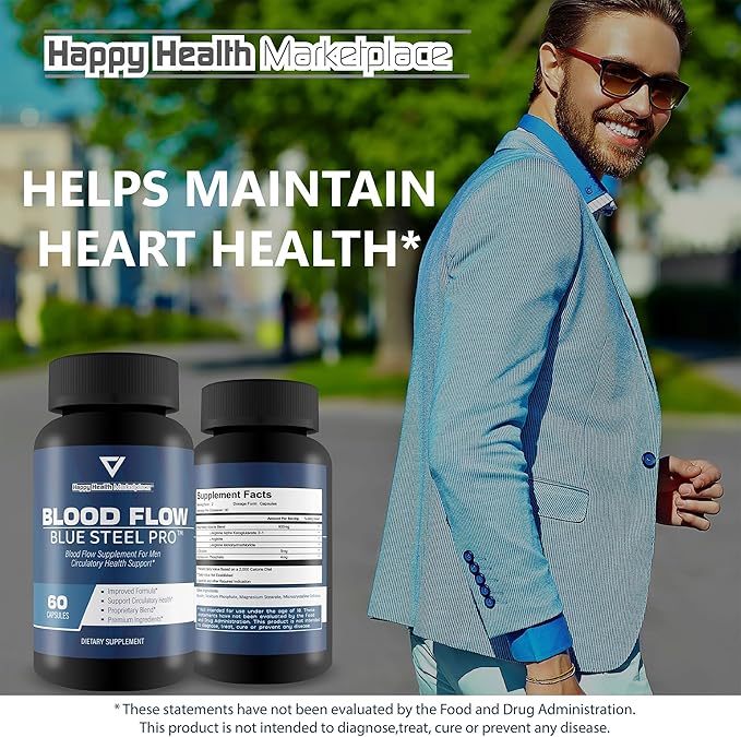 Blood Flow Blue Steel Pro - Our Best Blood Flow Capsules - Healthy Blood Flow Supplement Powder Capsules - Whole Body Blood Flow Support - Blood Circulation Supplements for Men Circulation Support