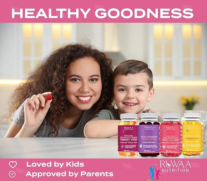RUWAA NUTRITION Kids Nootropic Digestive Gummies with Organic Probiotics Prebiotic and Plant Based Omega 369 DHA