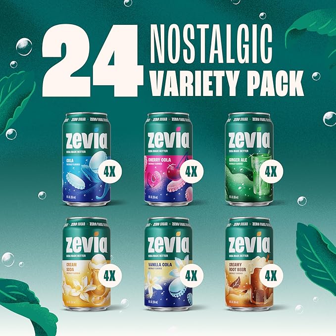 Zevia Zero Calorie Soda Nostalgic Variety Pack 12 Fl Oz (Pack of 20)