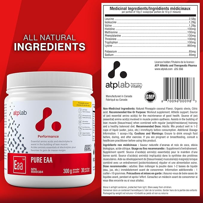 ATP LAB - Pure EAA Powder 300g (Pineapple Coconut Flavour) - EAA Supplement - Essential Amino Acid Powder - Building Muscle Recovery