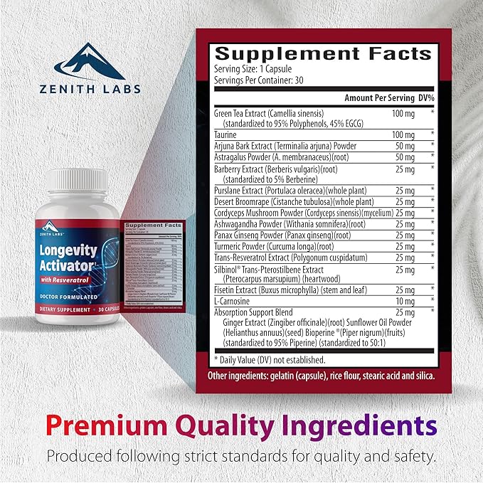 Zenith Labs Longevity Activator Anti-Aging Supplement Dietary Supplement Natural Antioxidants with Resveratrol - Supports Immune Function and Healthy Memory 3 Pack