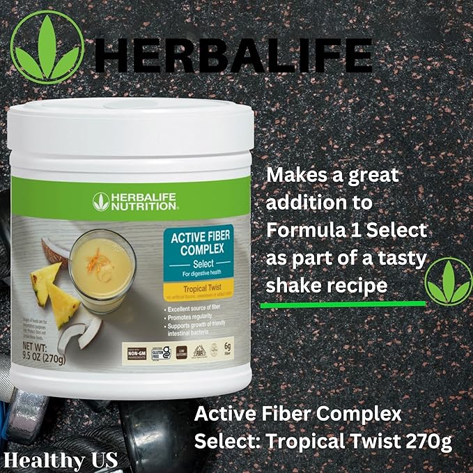 HerbalifeHERBALIFE Active Fiber Complex Select: Tropical Twist 270g for Digestive Health No Artificial Flavors or Sweeteners Gluten-Free Made with Non-GM Ingredients Certified Vegetarian