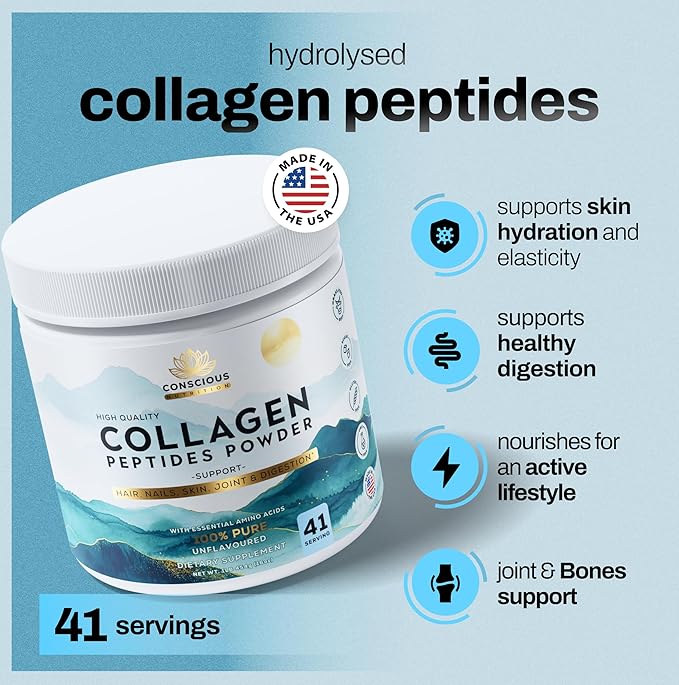 Collagen Peptides Powder – Unflavored Hydrolyzed Type I &amp III Collagen Grass-Fed Non-GMO 16 oz