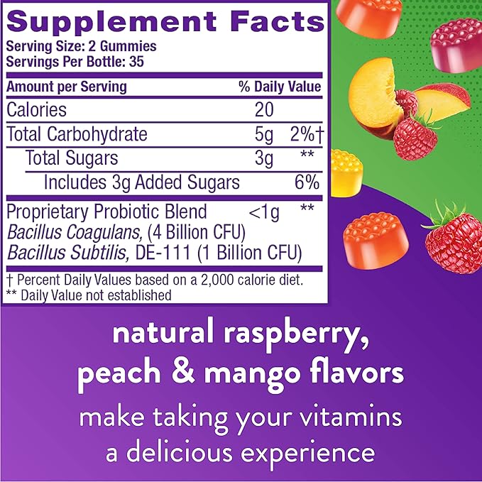 Vitafusion Probiotic Gummy Supplements Raspberry Peach and Mango Flavors &amp Omega-3 Gummy Vitamins Berry Lemonade Flavored Heart Health Vitamins(1) with Omega