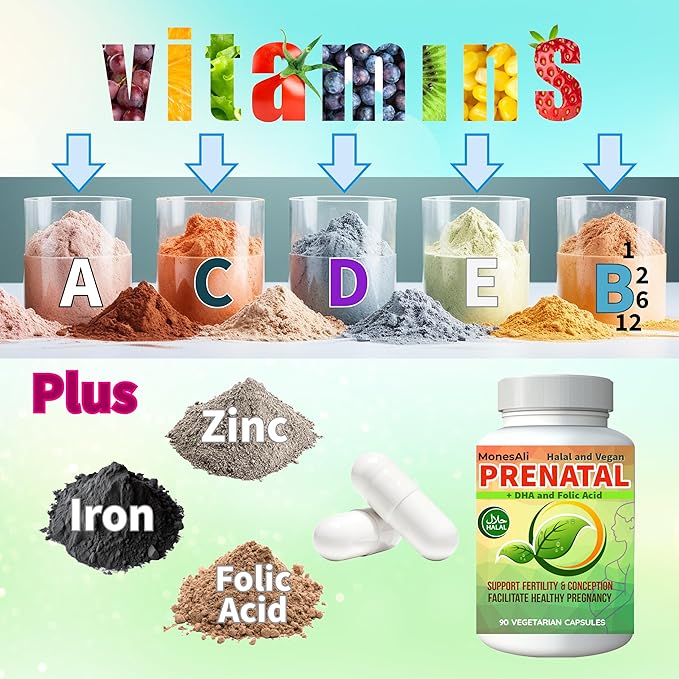 Prenatal Vitamins for Women | Postnatal | Vegan Halal Gelatin Free | with Folate Iron &amp Biotin | Supports Pregnancy Postpartum Energy &amp Hair Health 90 Capsules