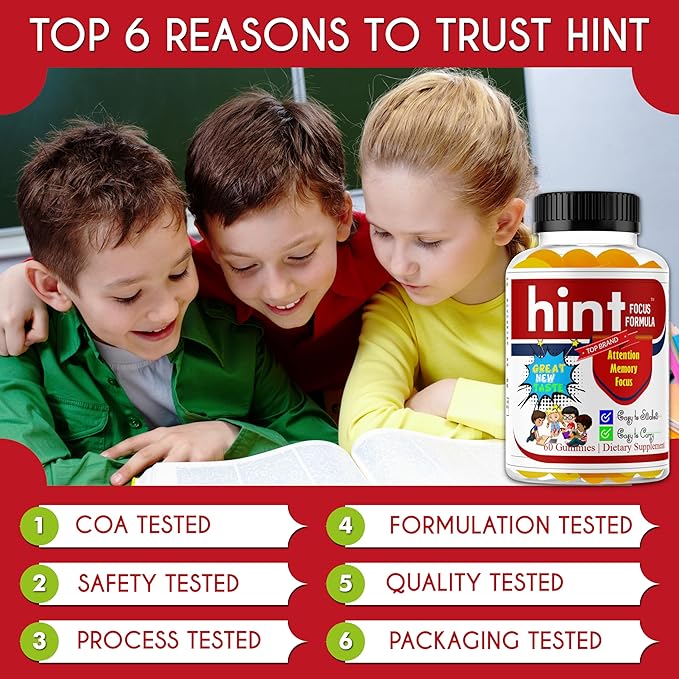 Hint Omega 3 6 9 Gummies for Kids &amp Teens – Brain Support Focus Gummies for Teens Kids Memory Vitamins Non-Fishy Low Sugar Non-Fishy – 60 Gummies