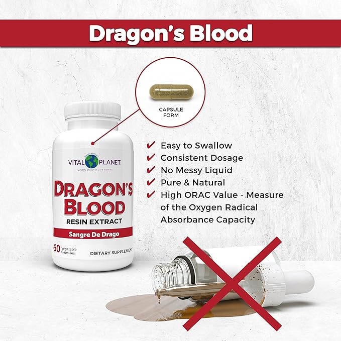Vital Planet - Dragon's Blood Resin Extract Croton Lechleri Sangre de Drago (Grado) Digestive Supplement Sustainably Sourced from Amazon Rainforest of Peru 500mg 60 Capsules-Pack of 2