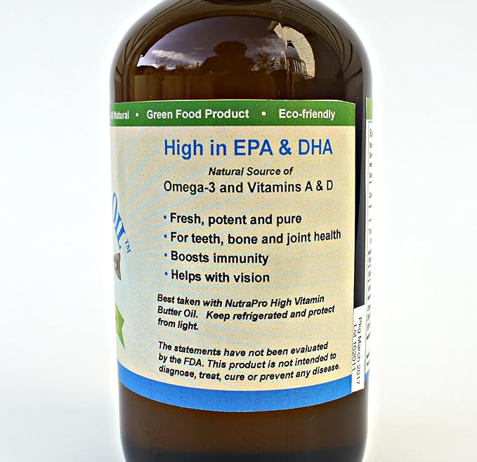 Virgin Cod Liver Oil - 8 Fl oz Natural Wild Caught &amp Fresh Tasting.High in Vitamin D Omega 3 DHA/EPA (Peppermint Flavored)