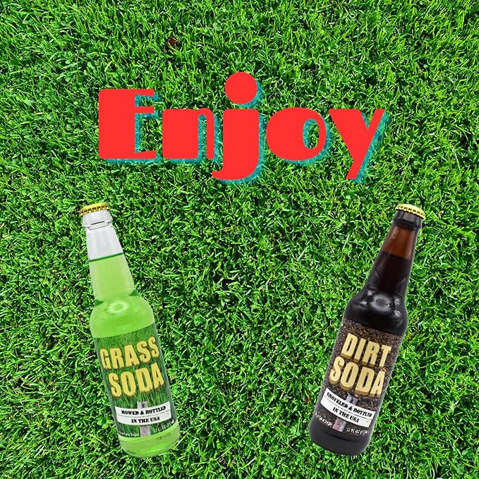 Dirt and Grass Soda Variety Pack| 12 Pack of 2 Unique Flavors of Soda Pop with Real Cane Sugar | 12 oz Glass Bottles in a Mixed 12 Pack Sampler with Crazy Soda Pop Bottle Opener