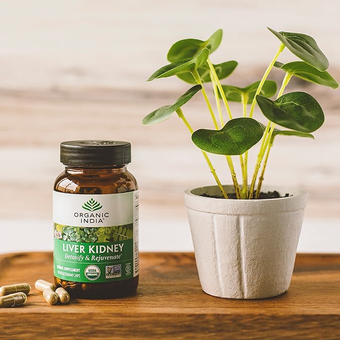 ORGANIC INDIA Liver Kidney Herbal Supplement - Detoxify &amp Rejuvenate Supports Healthy Liver &amp Kidney Function Vegan Gluten-Free Kosher USDA Certified Organic Non-GMO - 90 Capsules