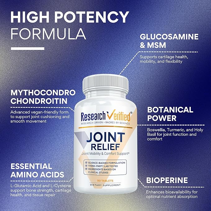 Research Verified Joint Support - Glucosamine MSM Turmeric Boswellia BioPerine - Vegan - 90 Capsules - 1 Month Supply