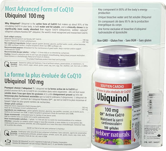 Webber Naturals Ubiquinol 100mg QH Active CoQ10 100 softgels