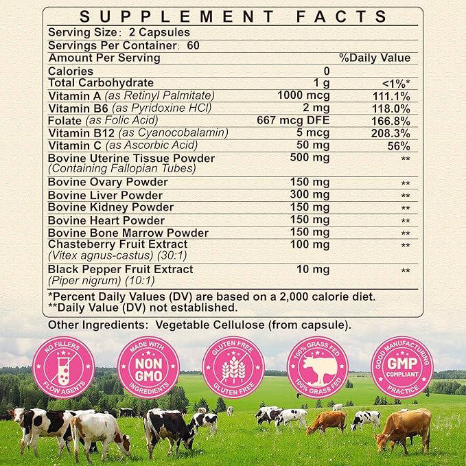Beef Organ Supplement for Women + 20-in-1 Liposomal Wormwood Black Walnut Cleanse Drops Bundle | Grass-Fed Beef Organs Capsules &amp Herbal Liquid Drops