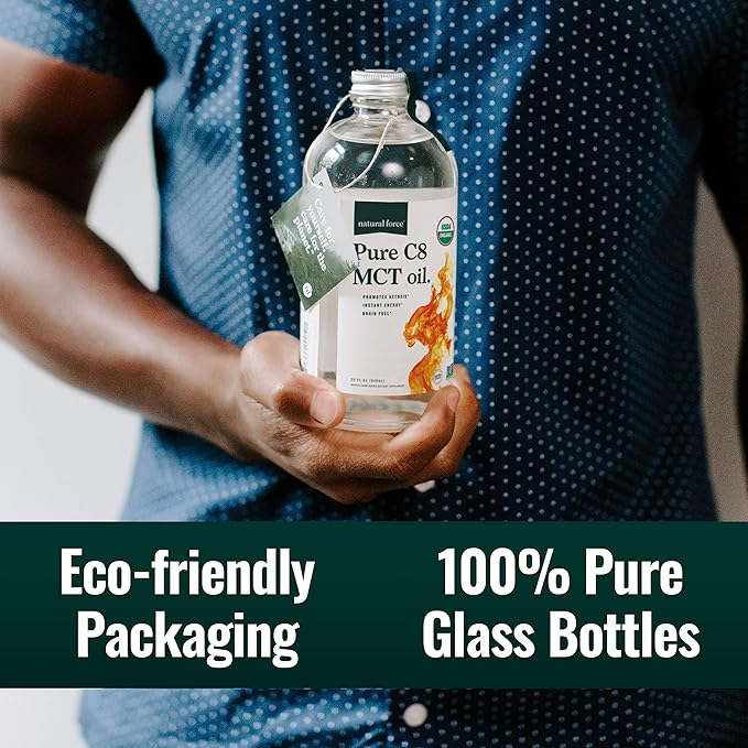 Natural Force Clean Coffee + Organic Pure C8 MCT Oil Bundle – 100% C8 MCTs &amp Mold &amp Mycotoxin Free Coffee – Non-GMO Keto Paleo and Vegan - 12 Oz Bag and 32 Oz Glass Bottle