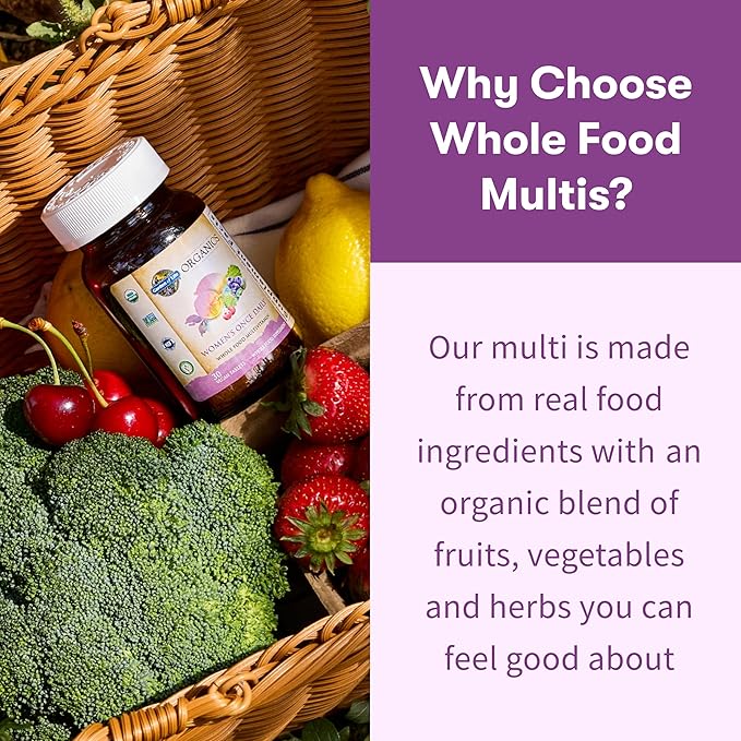 Garden of Life Organics Multivitamin for Women - Women's Once Daily Multi - Whole Food Multi with Iron Biotin Vegan Organic Womens Multivitamin for Health Energy Hair Skin and Nails 60 Tablets