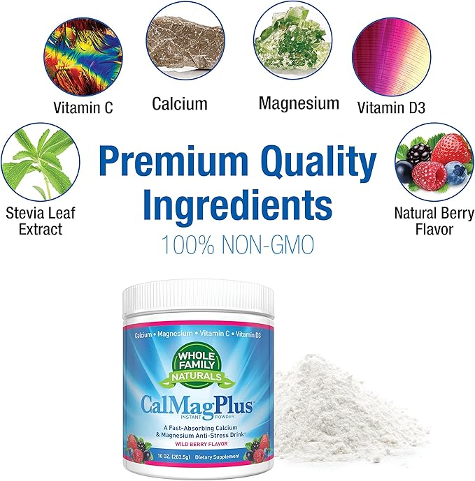 Calcium Magnesium Powder Supplement - CalMag Plus with Vitamin C &amp D3 - Supports Relaxation Sleep &amp Muscle Recovery - Natural Calm Calcium &amp Magnesium Powder - Stress Relief Cal Mag