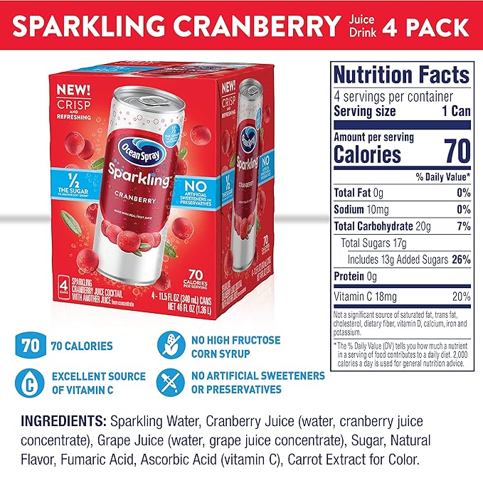 Ocean Spray® Sparkling Cranberry Juice Drink 11.5 Fl Oz Cans 4 Count (Pack of 6)