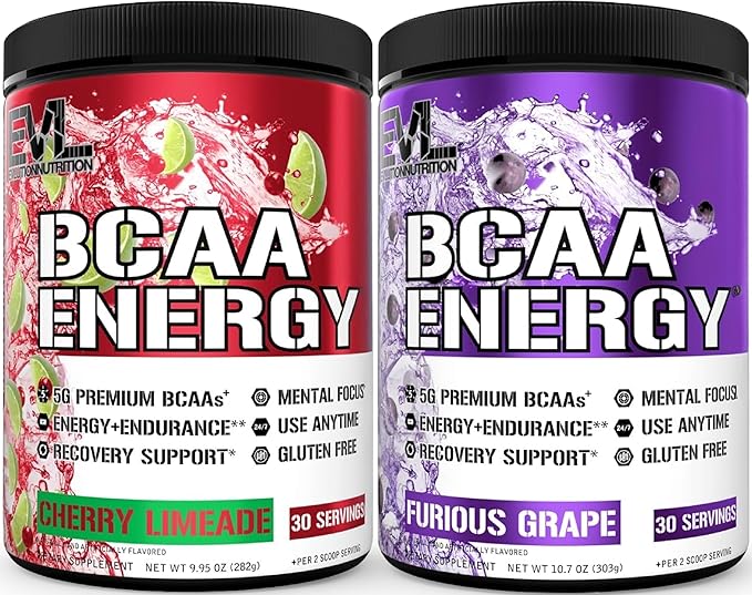 Evlution Replenishing BCAAs Amino Acids Powder for Pre &amp Post Workout (Grape and Cherry Lime 30 Servings Each)