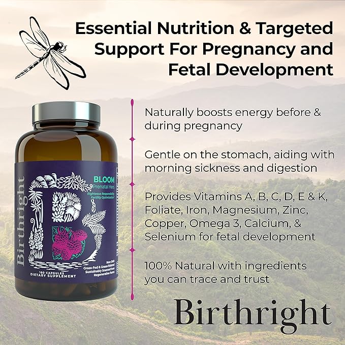 Birthright Bloom Prenatal Supplement – Animal Based Whole Food Prenatal with Grass Fed Liver Fish Roe Bone Marrow Colostrum Magnesium &amp Traditional Herbs