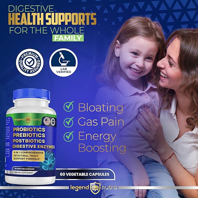 Probiotics Prebiotics Postbiotics Digestive Enzymes 4 in 1 Formula 60 Count (Pack of 1)