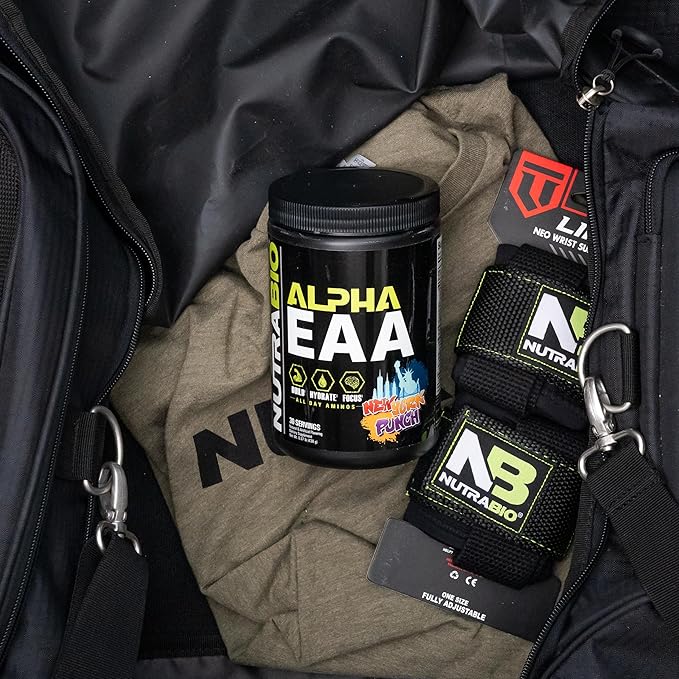 NutraBio Alpha EAA - All-Day Amino Acids for Muscle Growth and Hydration - Essential Amino Acids with Nootropics &amp Adaptogens- Full Spectrum EAA BCAA Powder - 30 Servings - New York Punch