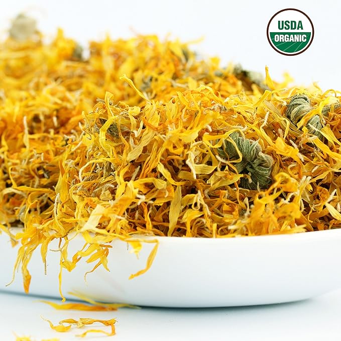 Calendula Tea 1LB (16Oz) 100% CERTIFIED Organic Whole Flower Herbal Tea (Calendula Officinalis) Caffeine Free in 1 lbs. Bulk Resealable BPA-free Bags from U.S. Wellness