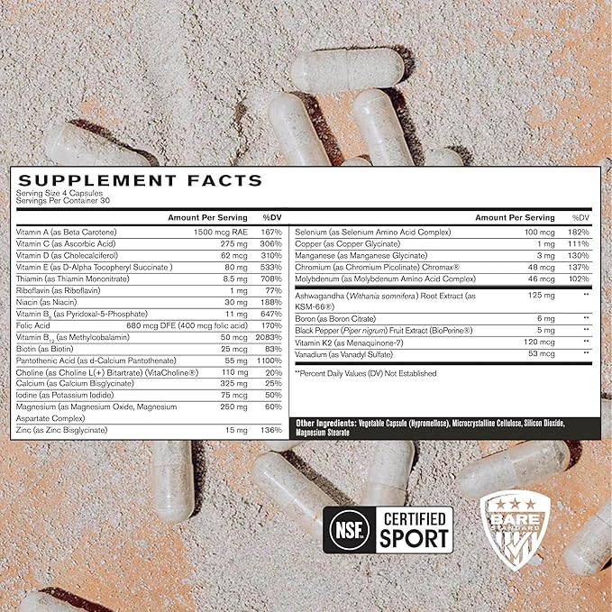 BARE PERFORMANCE NUTRITION BPN Strong Multi-Vitamin Foundational Health Improved Mood and Sleep Adaptogens Improved Cognitive Health