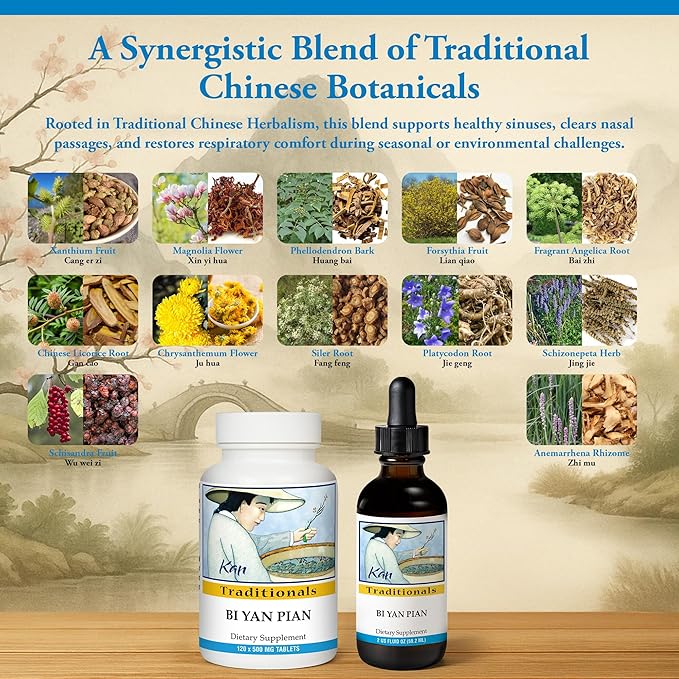 Kan Herb Company Bi Yan Pian – Traditional Chinese Herbal Formula for Sinus Health Supports Clear Nasal Passages Eases Seasonal Discomfort Promotes Respiratory Balance Liquid Extract 2 fl oz