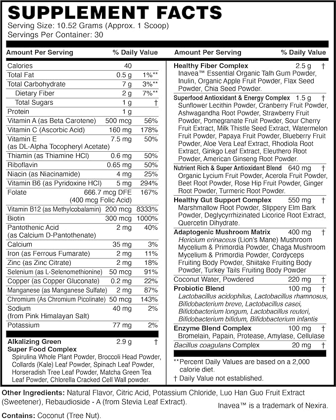 TERRA ORIGIN Healthy Greens Powder Blend | Superfoods Probiotics Enzymes Spirulina | for Immune &amp Digestive Gut Health Support | Energy &amp Wellness Boost | 30 Servings (Kiwi Strawberry)