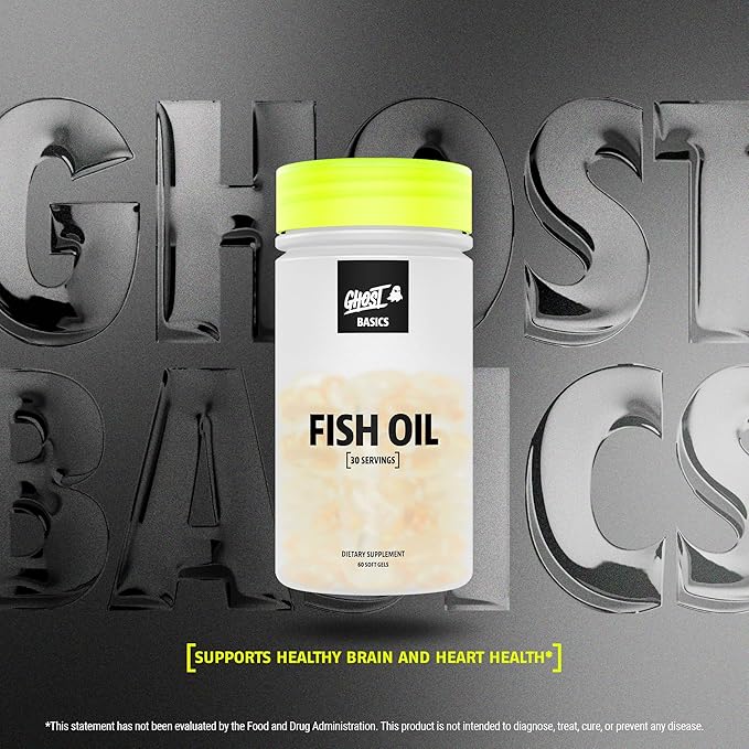 GHOST Basics Fish Oil Supplement 3000MG Daily Omega 3 Fatty Acids with DHA &amp EPA for Brain Heart Health &amp Immunity Support - Gluten-Free &amp Soy-Free - 60 Enteric Coated Softgels
