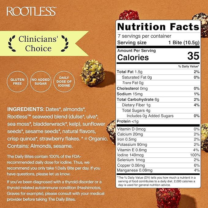 Rootless Seaweed Daily Bites – Double Strawberry – 1 Month Supply for Hormone &amp Thyroid Health | 100% Daily Iodine Whole Food Ingredients No Added Sugar (4 Pack)