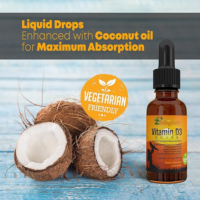 Vitamin D Drops for Infants - Baby Vitamin D Drops 1000 IU 2Fl Oz - Liquid Vitamin D3 Organic with Max Absorption Formula for Newborn Toddlers Kids and Adults