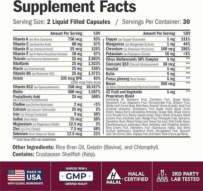 Multivitamin for Women with Vitamins and Minerals for Energy Focus and Immune Health – Premium Daily Womens Multivitamins &amp Multiminerals – 60 Liquid Capsules