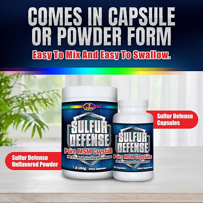 7 Lights Sulfur Defense Opti-MSM 99.9% Pure MSM Powder | Dietary Supplement for Joints Skin &amp Immune Support – Organic Methylsulfonylmethane Vegan Non-GMO Gluten-Free – Made in USA (3 x 1 LB)