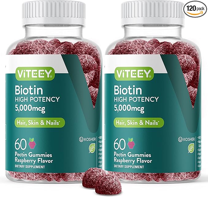 VITEEY Biotin Gummies for Hair Skin and Nails - Biotin for Hair Growth Gummies - 5000 mcg - Vegan Gluten-Free Non-GMO – 120 Count