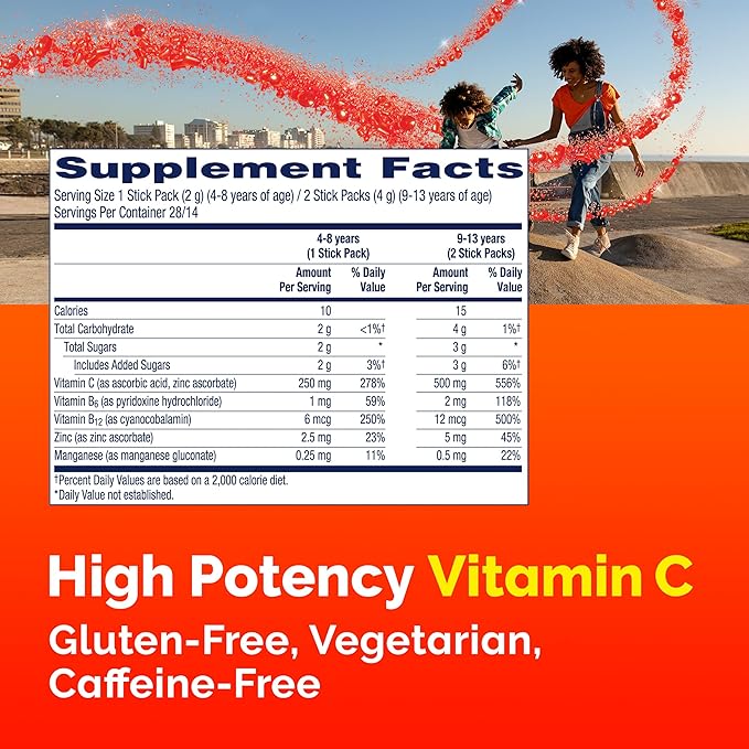 Emergen-C Kidz Crystals On-the-Go Emergen-C Immune Support Supplement with Vitamin C B Vitamins Zinc and Manganese Sparkly Strawberry Stocking Stuffer - 56 Stick Packs