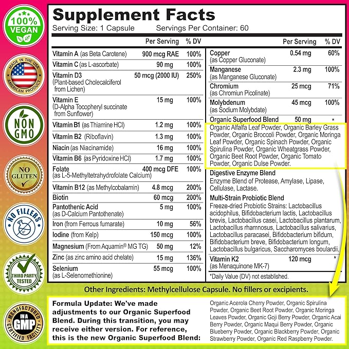Women’s Multivitamin &amp Probiotic Support Bundle – 3-in-1 Probiotic with Digestive Enzymes &amp Prebiotic &amp Women’s Daily Multivitamin with Iron – Vegan Non-GMO Clean Daily Wellness Support